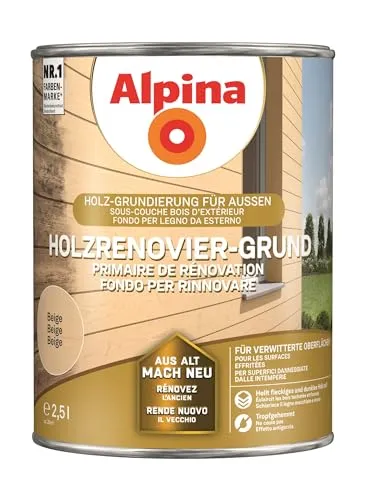 Alpina Holzrenovier-Grund Beige 2,5 Liter - Hochwertige Grundierung - Alpina Holzrenovier-Grund Beige 2,5 Liter, ideal für die optimale Vorbereitung von Holzoberflächen. Für ein gleichmäßiges und langlebiges Ergebnis bei Renovierungsarbeiten.