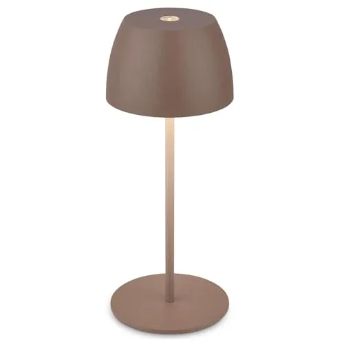 BRILONER - Mini LED Tischlampe kabellos IP44 mit Touch, stufenlos dimmbar, Akku & Lichtquelle tauschbar, Nachttischlampe, Dekolampe, LED Lampe, Akku Tischleuchte, 8x20 cm (DxH), Umbrasand