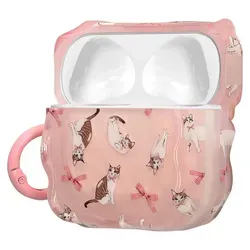 kwmobile In-Ear Kopfhörer Case für Apple Airpods 4 Hülle mit Karabiner - Headphones Case - Earphones Cover Etui - Katze mit Bänder - Rosa