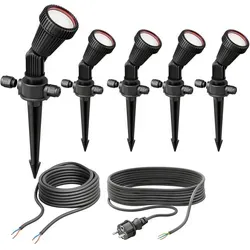 5er Set Gartenstrahler PIRK mit Erdspieß, IP44, GU10 LEDs - Robuste Außenleuchte mit schwenkbarem Lampenkopf für individuelle Lichtgestaltung, ideal für Gartenwege und Beete. Spritzwassergeschützt und energieeffizient.