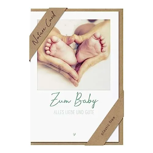 bsb - Glückwunschkarte zur Geburt Babyfüße in Händen - Nature Card - Nachhaltige Karten zur Geburt - Glückwunschkarten mit Umschlag - Glückwunschkarten Geburt Junge & Mädchen - 11,5 x 17 cm