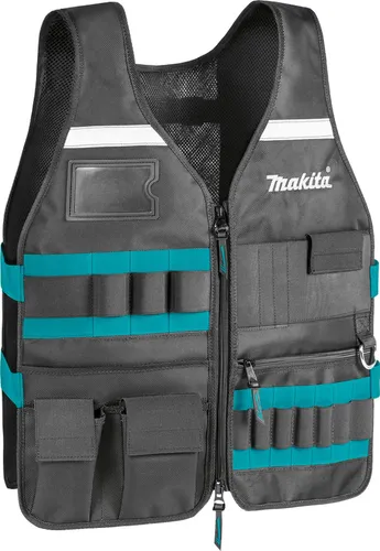 Makita Arbeitsweste E-15609, Unisex, schwarz - Universalgröße Werkzeugweste mit anpassbarem Schnitt, vielen Taschen und atmungsaktivem 3D-Netzstoff für optimalen Tragekomfort und Bewegungsfreiheit.