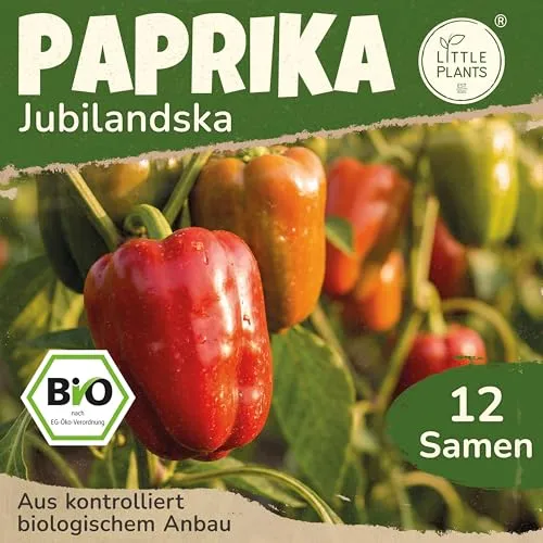 Little Plants BIO Paprika Samen 12 Paprikasamen Jubilandska Gemüsesamen für Gemüsegarten Samenfest Gemüse Samen für Küche, Balkon und Garten