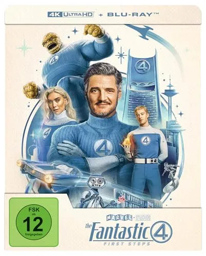 The Fantastic Four: First Steps - 4K Ultra HD Steelbook - Filme, Deutsche Originalware in hochwertigem Steelbook, erscheint am 31.10.2025, inklusive 4K Ultra HD und Blu-ray, FSK ab 12 freigegeben.