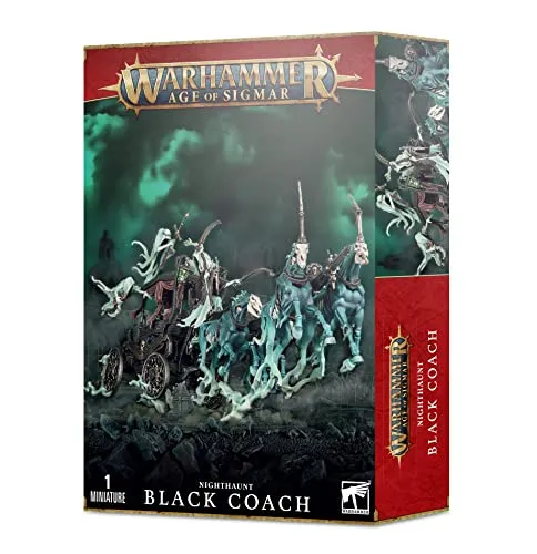 Warhammer Age of Sigmar - Nighthaunt Black Coach - WFB Miniaturen: Bausatz für die detailreiche Nighthaunt Schwarze Kutsche mit 58 Einzelteilen, inklusive wählbarem Cairn Wraith und Zierelementen – ideal für Sammler und Tabletop-Spieler.