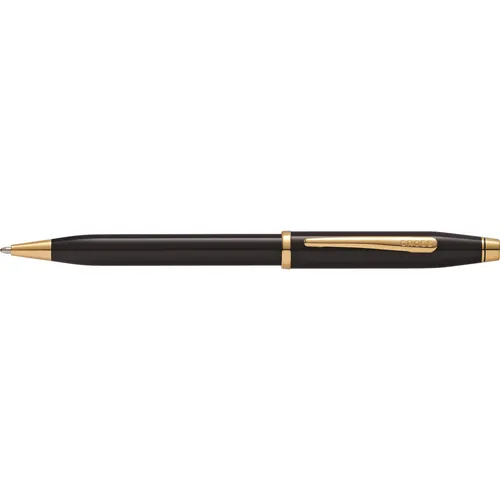 Cross Century II Kugelschreiber (Strichstäke M, Schreibfarbe: schwarz, inkl. Premium Geschenkbox) schwarz-Lack goldplattiert, 1 Stück (1er Pack)