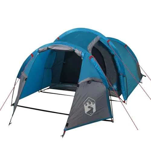 vidaXL Tunnelzelt, Campingzelt für 3 Personen Wasserdicht, Outdoor Zelt mit Abnehmbarem Überzelt, Trekkingzelt Familienzelt Camping, Blau