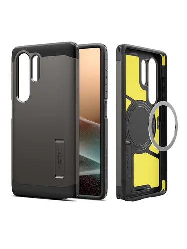 Spigen Tough Armor (AI) MagFit Hülle für Samsung Galaxy S25 Ultra - Standard Handyhüllen mit integriertem Magnet für MagSafe, doppelschichtiger Schutz und Kickstand für vielseitige Nutzung und sicheren Halt.
