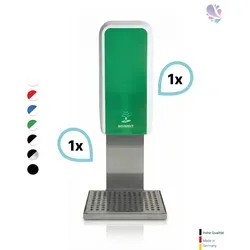 SET: Desinfektionsspender SENSOR, berührungslos Blanc Cosmos versch. Farben+Edelstahlhalterung mit Auffangschale
