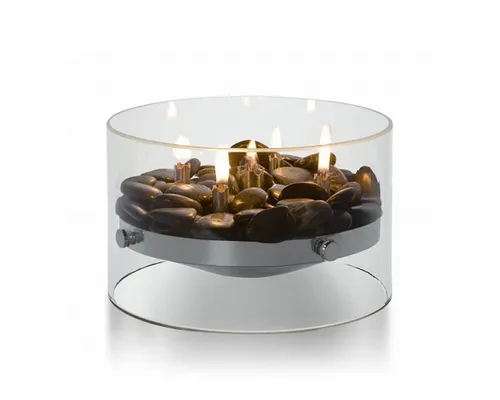 Philippi Design Kerzenhalter Fire Tischkamin - Grills – Stilvoller Tischkamin aus mundgeblasenem Glas und Edelstahl, inkl. Flusssteine, für gemütliche Abende im Innenbereich.