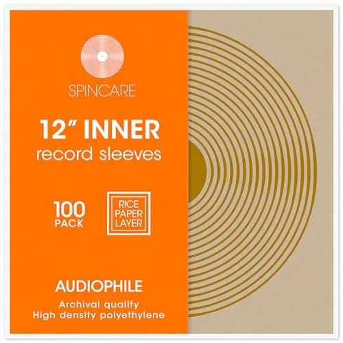 SPINCARE 100x 12 Innenhüllen Für LP Schallplatten | Audiophile 12 Zoll Antistatische Gefüttert Vinyl Schutzhüllen | Mehrlagige Innenhülle Aus Reispapier