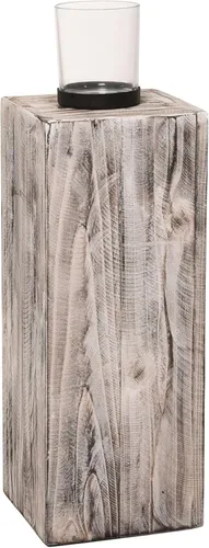 VIVANNO Bodenwindlicht Holz LUMIRA - Weiß Antik, 16x16x60 cm - Windlichter für den Innenbereich, aus hochwertigem Holz in antikem Weiß, schaffen eine gemütliche Atmosphäre und sind ideal für stimmungsvolle Beleuchtung.