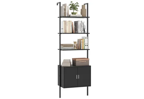 Costway 5-Stöckiges Leiterregal in Schwarz - Vielseitiges 5-stöckiges Leiterregal (60 x 35 x 184 cm) mit stabiler Metallstruktur. Ideal zur Aufbewahrung von Büchern, Pflanzen und Dekoration. Maximale Tragfähigkeit: 75 kg. Stilvolles Design für jedes Zuhause.