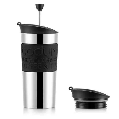 Bodum Travel Press Set Chromfarben - Kaffeebereiter für unterwegs - Kaffeebereiter für perfekten Kaffee unterwegs, mit isoliertem Design und hochwertigem Chromfinish für stilvollen Genuss.