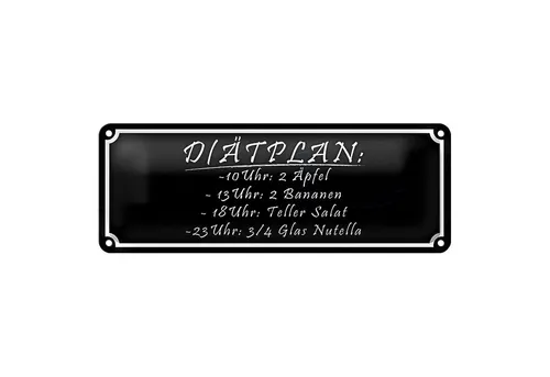 Roomando Metallschild Blechschild Spruch 27x10cm Diätplan 2 Äpfel 2 Bananen Salat Dekoration