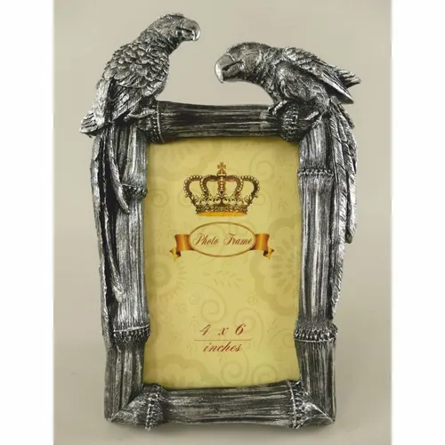 Casa Padrino Barock Bilderrahmen Papageien Antik Silber – 23 cm hoch - Eleganter Barock Bilderrahmen mit antik silberner Oberfläche, ideal für stilvolle Präsentationen. Perfekt geeignet für Kunstwerke und Erinnerungsfotos.