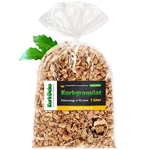 Liter Korkgranulat, GROB (4-12 mm) (Kork-Substrat, Kork-Schrot) für Terrarien (Reptilien), Terrariensubstrat (Späne, Einstreu, Bodengrund) oder Dekoration/Modellbau 1