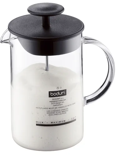 Bodum Latteo Milchschäumer 0,25 l mit Glasgriff schwarz - Milchaufschäumer aus geschmacksneutralem Borosilikatglas, für perfekten Milchschaum in nur 30 Sekunden – ideal für Cappuccino und Latte Macchiato.