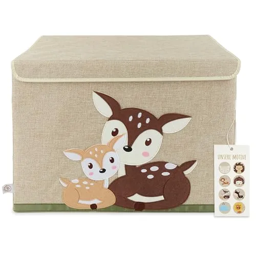 Aufbewahrungsbox Rehe mit Deckel - Dekorative Aufbewahrungsbox für Kinderzimmer, 65 Liter Fassungsvermögen, klappbarer Deckel mit Klettverschluss und praktische Tragegriffe für einfachen Transport. Faltbar für platzsparende Aufbewahrung.