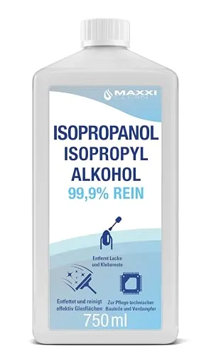 Maxxi Clean Reines Isopropanol (99,9%) - 750 ml Reinigungsalkohol - Reinigungsmittel mit 99,9% Isopropanol für vielseitige Anwendungen. Rückstandsfrei und geruchslos, ideal zum Entfetten und Reinigen von Elektronik, Fahrzeugen und mehr.