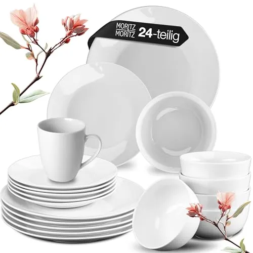 Moritz & Moritz Kombiservice BASIC Geschirrset (24-tlg) für 6 Personen - Elegantes Kombiservice aus hochwertigem Porzellan, spülmaschinenfest und ideal für alle Anlässe – perfekt für stilvolle Tischdekoration und kulinarische Kreativität.