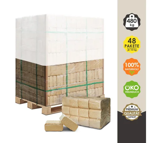 JSM-Brennholz Holzbriketts 480 kg aus 100% Kiefernholz - Brennstoffe für Kamin, Ofen, Grill und Smoker, hoch effiziente Wärmeleistung, umweltfreundlich und ressourcenschonend, ideal für langanhaltende Heizkraft.