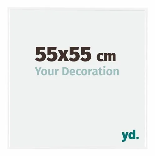 Your Decoration - Bilderrahmen 55x55 cm - Weiß Hochglanz - Bilderrahmen aus Kunststoff mit Acrylglas - Antireflex - 55x55 Rahmen - Evry