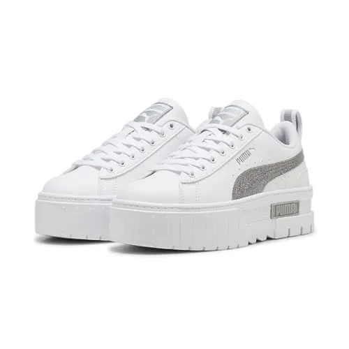 PUMA Mädchen Mayze Glitter Sneakers 38, White Silver Metallic - Sneaker für Mädchen mit funkelndem Glitter-Design, ideal für einen trendigen Look und hohen Tragekomfort.