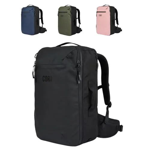 COR Surf Travel Rucksack, Carry-On Rucksack in zulässiger Handgepäckgröße, wasserfeste Reißverschlüsse, Geheimfächer, ergonomische Schultergurte, Laptop-Rucksack - The Island Hopper, 40L, Schwarz