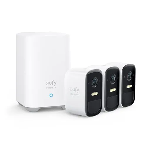 eufyCam 2C (3-Cam Kit) - Weiß, FULL HD Überwachungskamera - Überwachungskameras mit 1080p Qualität und 180 Tagen Akkulaufzeit, wetterfest nach IP67, ideal für ganzjährige Sicherheit.