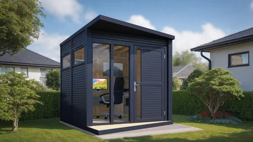 Bertilo Gartenhaus Concept Office 297 cm x 234 cm - Holz-Gartenhaus mit 5,27 m² Fläche, modernem Design und stabiler 18 mm Wandstärke. Ideal als Geräteschuppen oder Freizeithaus mit breitem Eingang für einfachen Zugang.