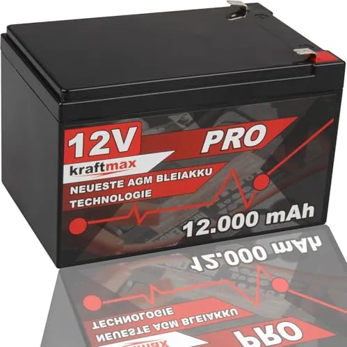 Kraftmax Industrial Pro Bleiakku 12V 12Ah - Hochleistungs-AGM-Bleiakku der neuesten Generation, ideal für professionelle Anwendungen in Industrie und Medizin. Extrem belastbar, wartungsfrei und schnellladefähig mit langer Lebensdauer.
