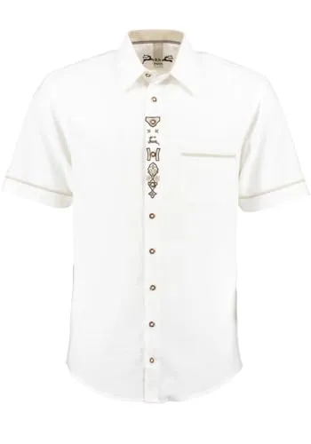 OS Trachten Herren Hemd Kurzarm Lavona - Trachtenhemden für Herren, Regular Fit mit Liegekragen und Hirsch-Stickerei auf der Brust für einen traditionellen Look.