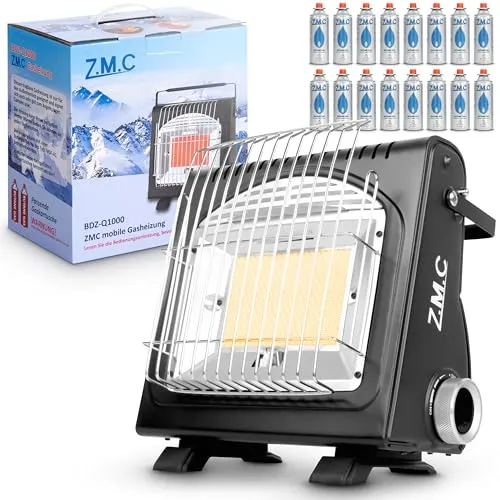 Z.M.C 2-in-1 Tragbare Gasheizung und Gaskocher + 16 Gaskartuschen 227g, multifunktionale Keramikheizung, Camping Heizung 1,7 kW, Gasheizer für Outdoor und Indoor, mobile Heizstrahler mit Piezozündung
