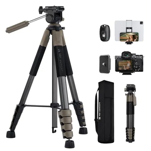 K&F CONCEPT Kamerastativ S255A3+BV01,Leichtes Stativ mit Tasche,190cm Handystativ,Tripod für Canon Nikon Sony Kamera/DSLR/Camcorder, Stativ für Smartphone,Reisestativ mit Handy-Tablet-Halterung(Grau)