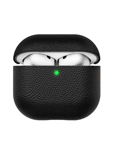 KeyBudz Artisan Series Leather Case for Airpods 4. Gen - Schwarz - Kopfhörer & Headsets, aus hochwertigem Eco-Leder, mit kabelloser Ladefunktion und sicherem, anpassbarem Befestigungssystem.