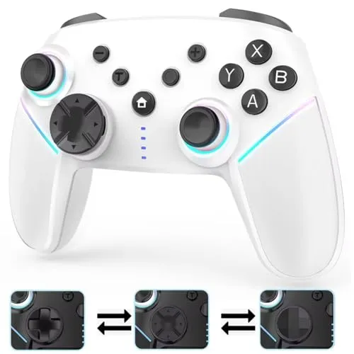 Cehensy Switch Controller für Nintendo Switch/Lite/OLED, Switch Pro Controller mit 9-Colour RGB Blitz,950-mAh, Wireless Gamepad mit Programmierbar,6-Achsen Gyroskop,Turbo,Dual Shock,Aufwachen,Weiß