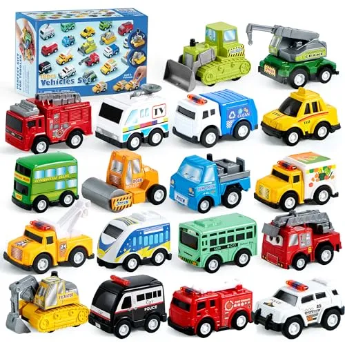 JOYIN 18-teiliges Spielzeug-Auto Set - Spielzeug-PKW mit 18 reibungsbetriebenen Fahrzeugen, ideal für Kleinkinder ab 3 Jahren – fördert Kreativität und motorische Fähigkeiten!