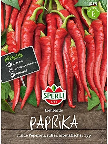 SPERLI Peperonisamen Lombardo 81875 – milde, süß-aromatische Peperoni Samen für Gewächshaus & Freiland, lange Schoten 10–15 cm, hellgrün bis rot, Gemüse-Saatgut für Kübel & Hochbeet, Samen Gemüse