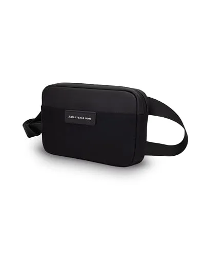 Kapten & Son Habo All Black Chest Bag - Elegante Gürteltasche - Umhängetasche aus recyceltem PET, veganes Tech-Material, schwarz. Ideal für Essentials, mit Reißverschluss und max. 115 cm Trägerlänge. Nachhaltig und stylisch!