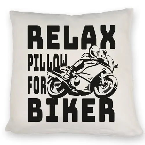 speecheese Relax Biker Kissen mit Motorradfahrer Motiv in schwarz tolles Kissen zum Geburtstag für Liebhaber von Motorrad Rennmaschine Motorbike Motorcycle Motorradclub