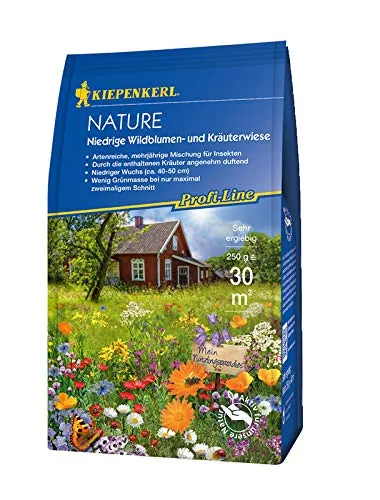 Kiepenkerl Profi-Line - Nature Niedrige Wildblumen- und Kräuterwiese, 0,25 kg - Artgerechte Rasensamen für Blumenwiesen, Lebensraum für Nützlinge