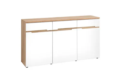 Vito Sideboard CLYDE, Mauvella Eiche Dekor, Weiß supermatt - Elegantes Sideboard mit Soft-Close-Funktion, 3 Türen und 1 Schublade, ideal für stilvolle Wohnzimmergestaltung.