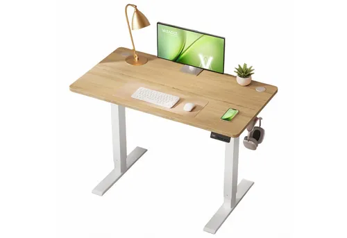 VASAGLE Elektrisch Verstellbarer Stehtisch mit Memory-Funktion, 100 x 60 cm, Eichenfarben - Gelb - Flexibel zwischen Sitzen und Stehen wechseln für mehr Komfort im Home Office. Mit Speicherfunktion für 4 Höhen und robustem Design für einen stabilen Arbeitsplatz. Praktisches Kabelmanagement sorgt für Ordnung.