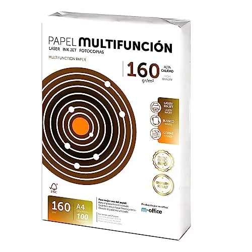Folios A4 160gr 100 hojas, Papel Multiusos para Impresora, Folios Impresoras Laser y de Inyección, Fotocopiadora, Fax, Para uso Oficina, Material Escolar, Paquete folios. m-office (100 hojas,160gr)