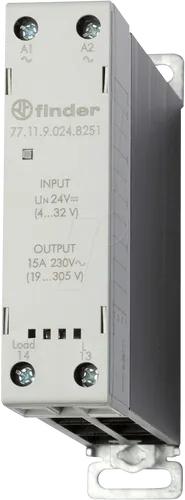 FIN 77.11.9.8251 Lastrelais - 15 A Momentanwertschalter 24V - Halbleiter-Relais mit 15 A Schaltleistung, ideal für präzise Schaltung bei 24V, 400 A Einschaltstrom für 10 ms und LED-Anzeige für einfache Nutzung.