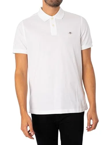 Gant Herren Reg Shield Pique Polohemd, Weiß, L EU - Stylisches Poloshirt für Herren, aus atmungsaktivem Material für optimalen Tragekomfort und Freizeitaktivitäten.