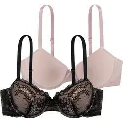 Dorina Bügel-BH Chloe (2er Pack) - Eleganter Bügel-BH mit vorgeformten Cups und floraler Spitze. Ideal für den täglichen Komfort und perfekten Sitz. Erhältlich in Schwarz, Größe 90C.