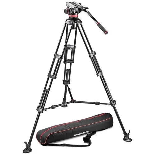 Manfrotto Pro Video Aluminium Stativkit 546GB - 75 mm Halbschale, reibungslose Videoaufnahme und verstellbare Bodenspinne für optimale Stabilität