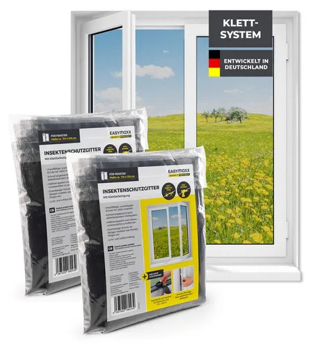 EASYmaxx Moskitonetz für Fenster mit selbstklebendem Klettband 2er-Set - 110x130cm